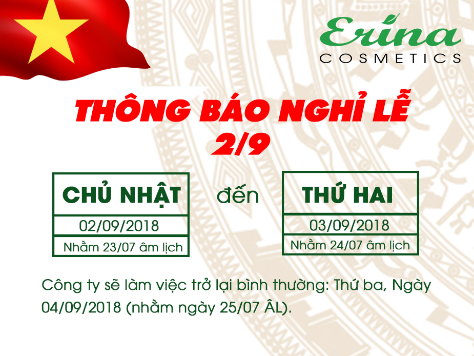 THÔNG BÁO LỊCH NGHỈ LỄ 2/9/2018